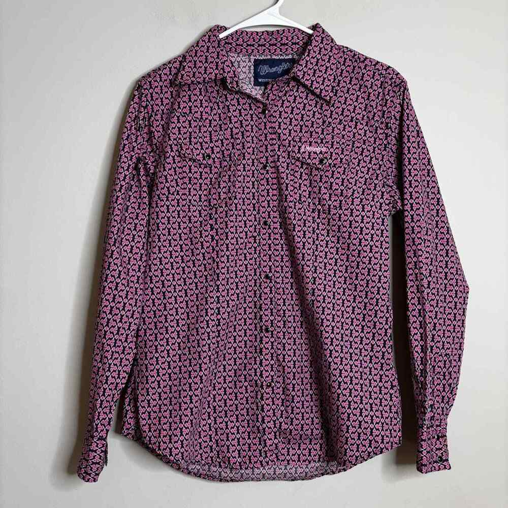 Wrangler Western Breast Cancer Awareness Pearl Snap Top Black Pink Size Small